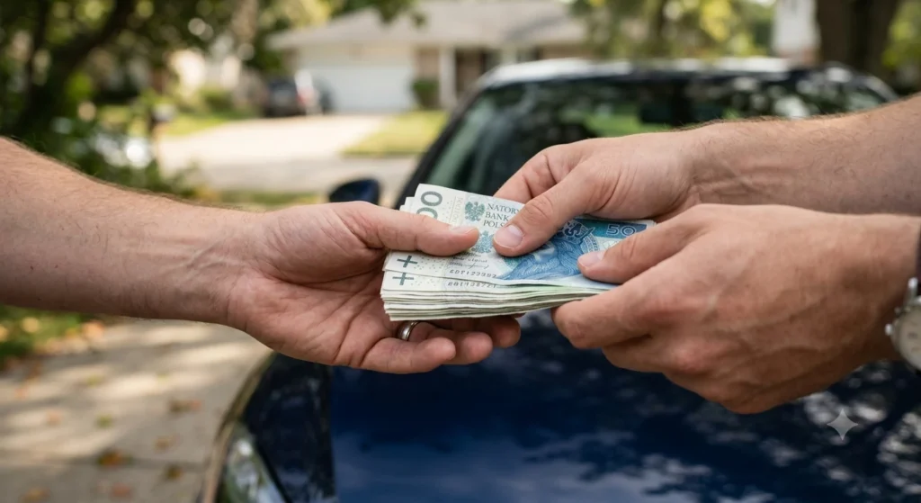 Przekazanie gotówki za uszkodzone auto, skup aut powypadkowych Warszawa Wawer.
