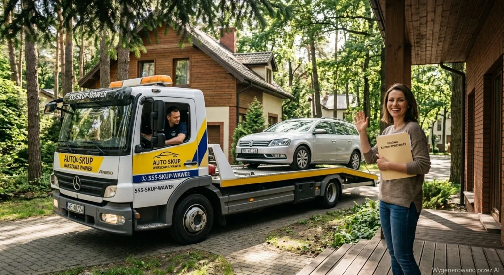 Szybki odbiór Twojego auta lawetą w cenie skupu w Wawrze.